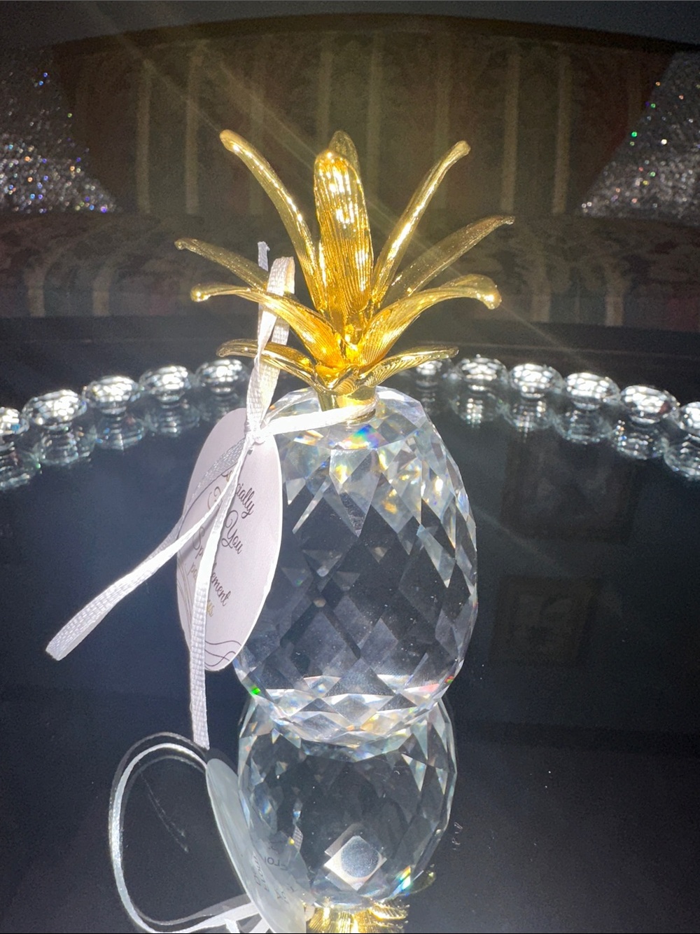 NWT Crystal Pineapple Figurine with Gold Top
